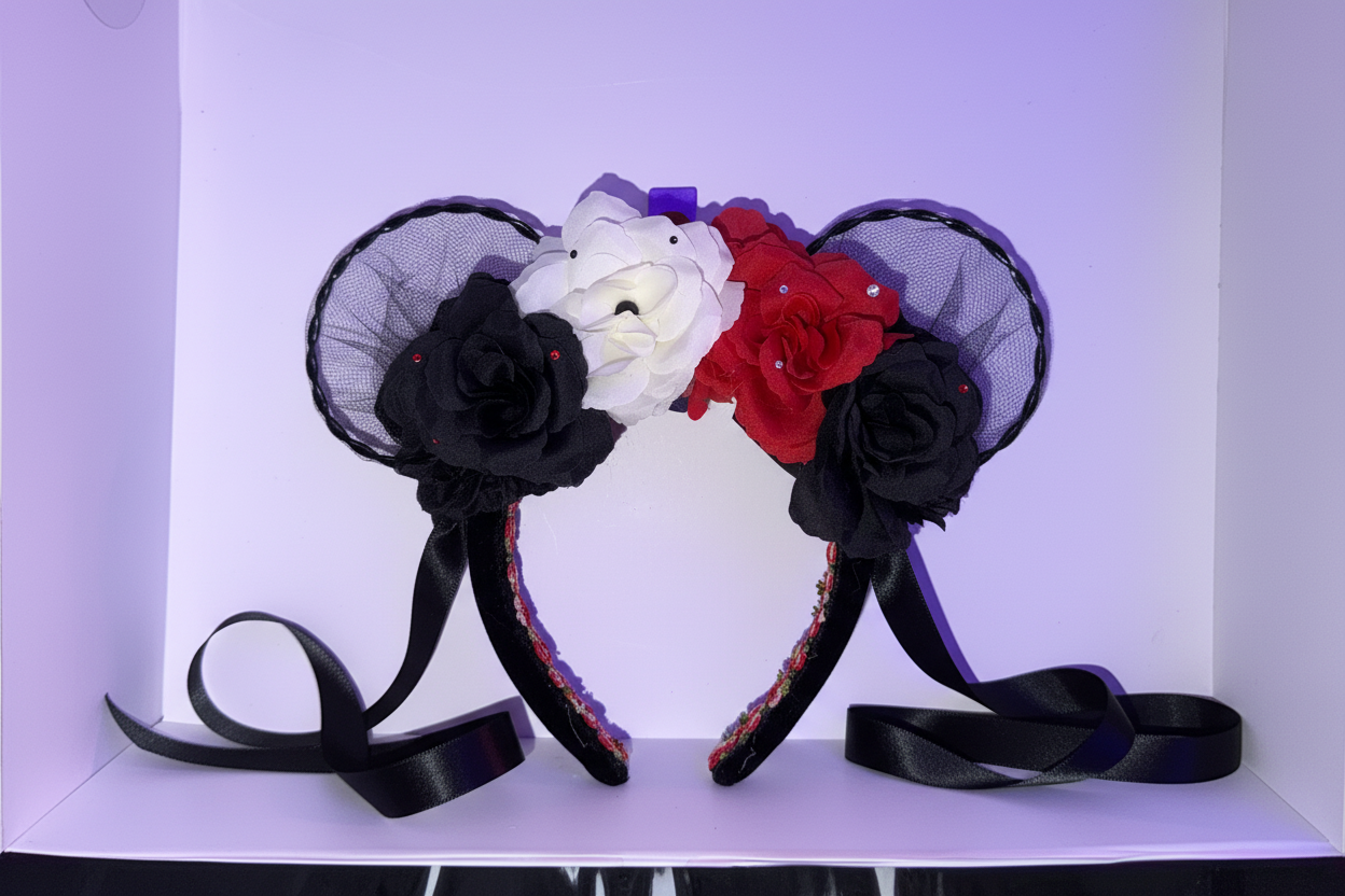 Decorative headbands with flowers and ribbons on a white background